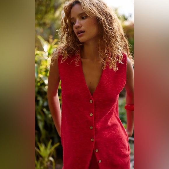 Free People FP Beach Stockton Sweater Vest & Pants Set Cherry Tomato Combo - Picture 3 of 8